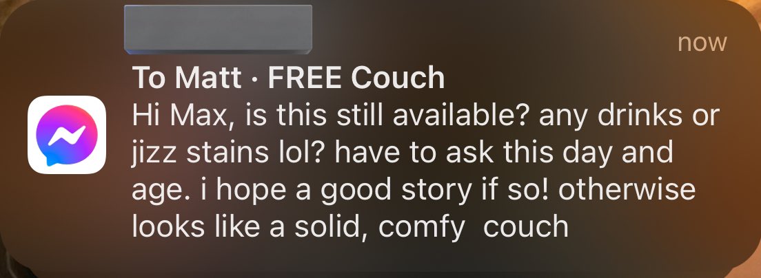 Trying to get rid of a couch today and got this very normal message