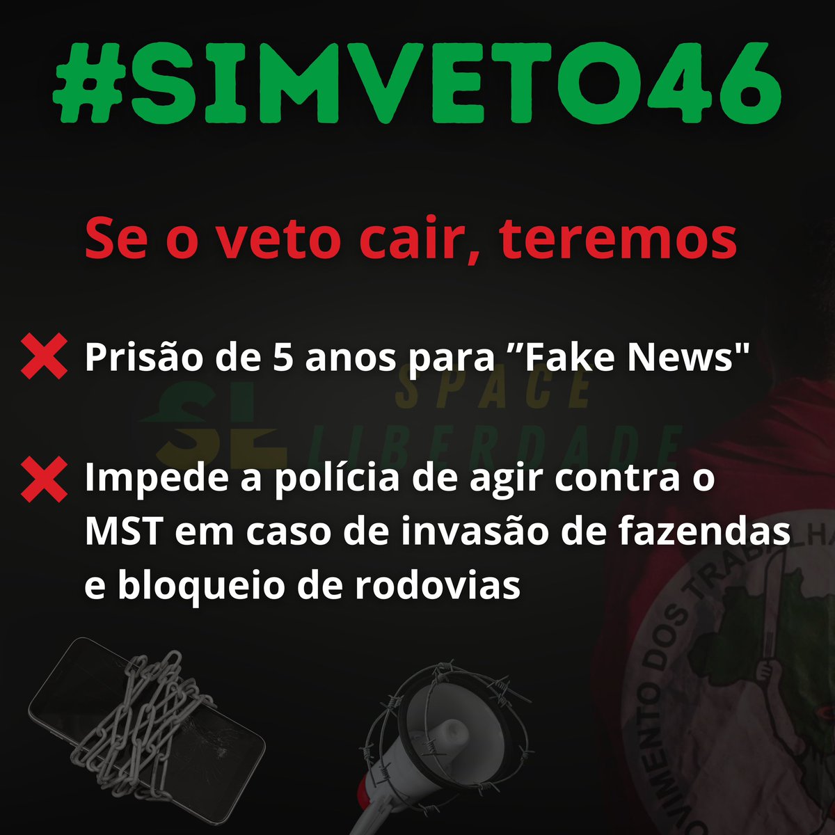 🚨ATENÇÃO - Amanhã a base de lula no Congresso vai tentar, mais uma vez, criar o crime de “fake news”, com até 5 anos de cadeia

Precisamos manter o veto! Cobrem seus parlamentares! 

COMPARTILHEM ESSA IMAGEM COM O BRASIL E SUBAM - #simveto46