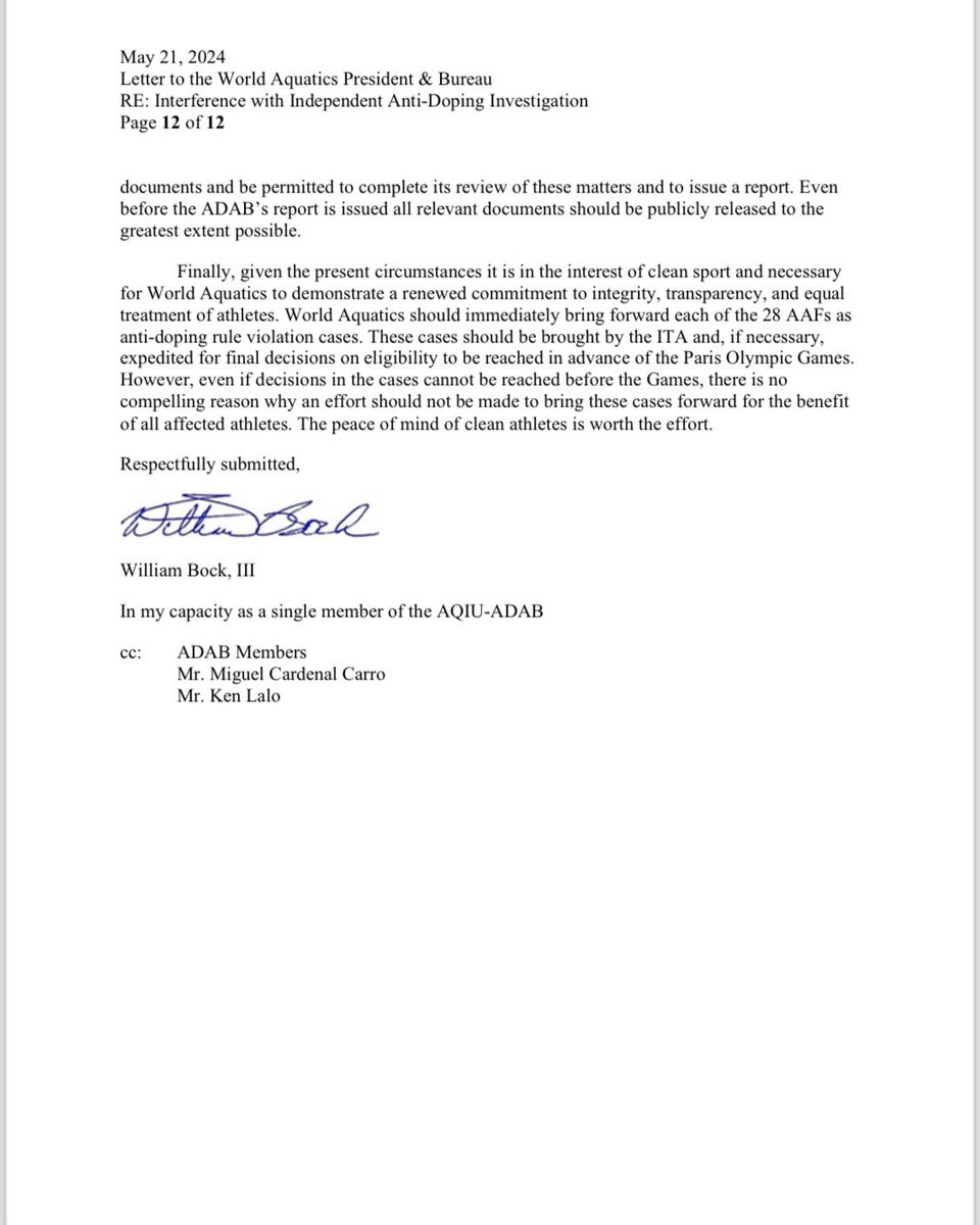 ehem. Account Hajo Seppelt /off, jetzt bei BLUESKY (@hajohasleftx) on Twitter photo This letter might bring leadership of <a href="/WorldAquatics/">World Aquatics</a> in serious trouble: Did they obstruct an independent review of the mysterious Chinese affair? 3/3 This letter might bring leadership of <a href="/WorldAquatics/">World Aquatics</a> in serious trouble: Did they obstruct an independent review of the mysterious Chinese affair? 3/3