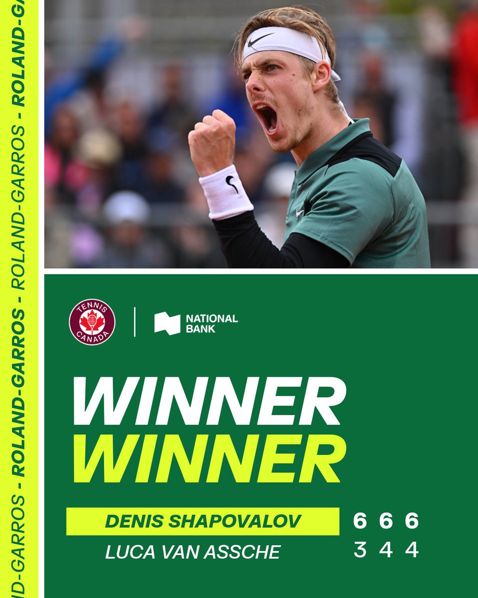 Shapo came to play! 💪 Denis Shapovalov makes a successful 2024 @rolandgarros debut with a three-set victory over Luca Van Assche 👏 #rolandgarros @nationalbank