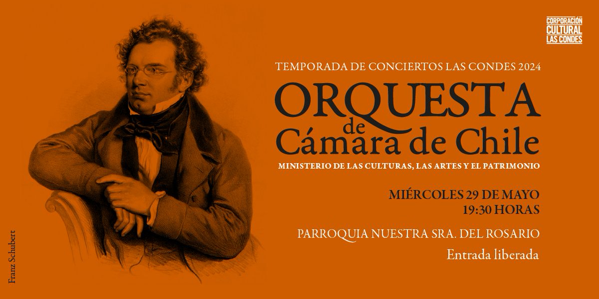 CulturalCondes's tweet photo. 🎼 Este miércoles 29, 19:30 hrs, te invitamos a un nuevo #concierto de la Orquesta de Cámara de Chile en Parroquia Nuestra Sra del Rosario
🎻Obras de #frederickdelius #franzdoppler y #franzschubert
📍Pdte Riesco 6430
🎟️ #gratis
#cultura #lascondes @Muni_LasCondes @culturas_cl https://t.co/boF7jelbDU