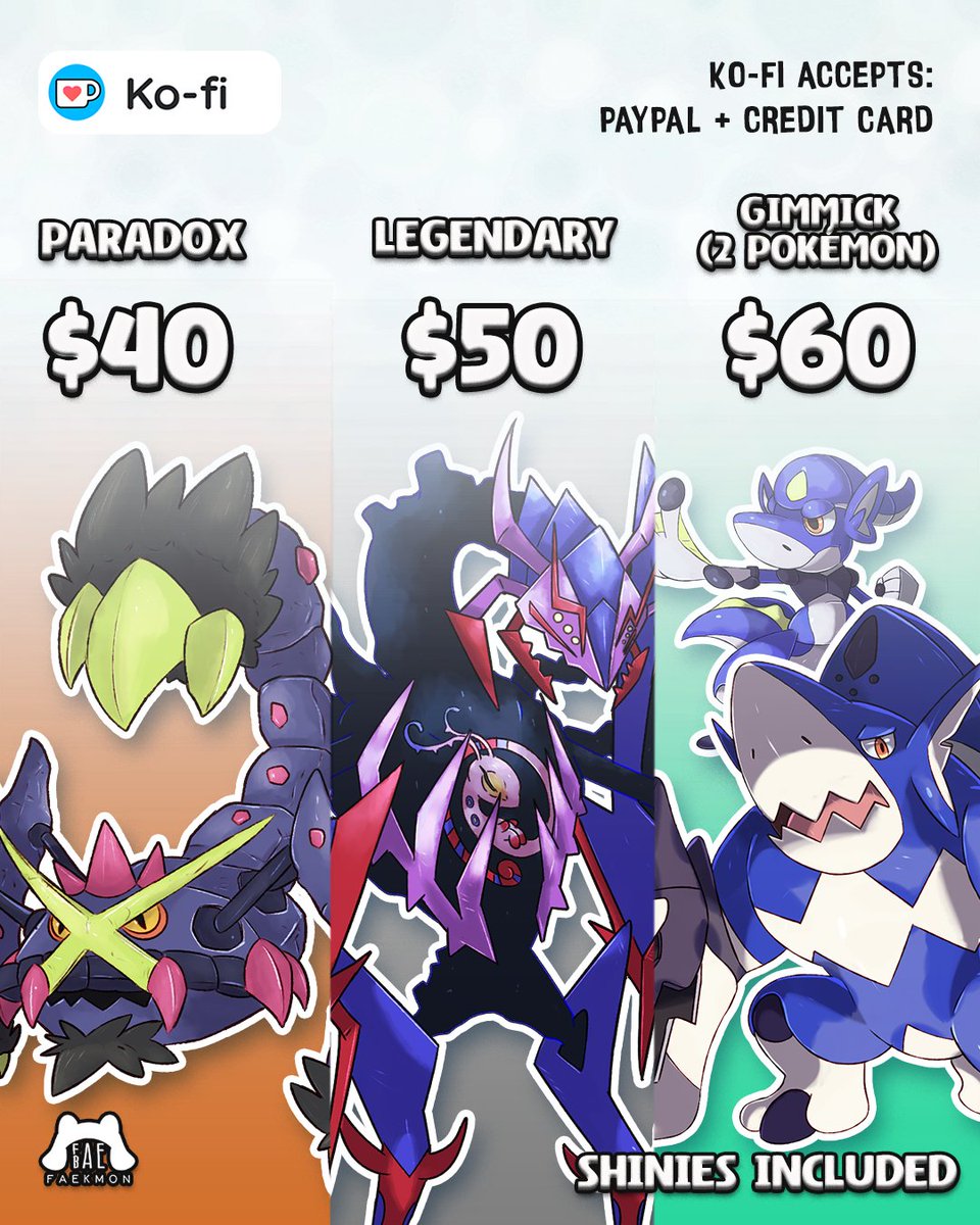 baefakemon's tweet image. ⭐️COMMISSIONS OPEN⭐️
- Payment is through Ko-fi, which accepts PayPal and credit card! Shop in my bio💵
- Questions DM📩
🔃Shares and likes are apreciated 🤍
#Pokemon #pokemonlegendsza #fakemon