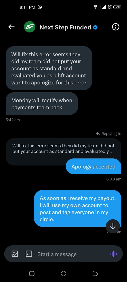Regarding my payout with @NextStepFunded, the CEO promised to settled my profit split today. According to him, it was a mistake from their end. I will make a detail post to explain vividly what happen if they keep to their promise. In the meantime, I am still waiting. 👀