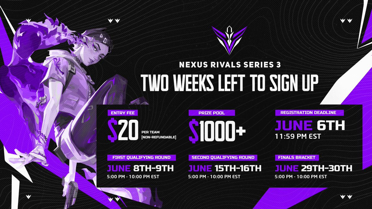 ONLY 2 WEEKS LEFT! <a href="/ValorCentral/">Valor Central</a> 

Sign ups close on June 6th 11:59pm EST!  

First place will receive a $1,000+ prize pool, only a $20 entry fee per team!  

Sign up your teams here - forms.gle/ohGN3rQExSC7SA…

For more info join our Discord! Discord - discord.gg/7MXApy23jW