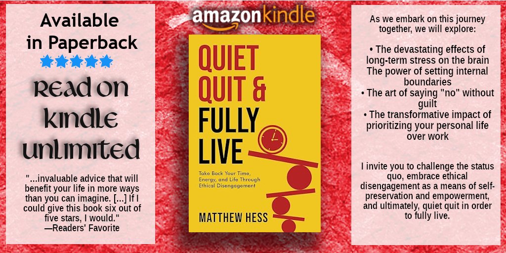 🌟🧘 #FREE w/ Kindle Unlimited eBook 💪 also in Paperback Book

Are you ready to trade busyness for peace of mind? 

Quiet Quit & Fully Live: Take Back Your Time, Energy, and Life Through Ethical Disengagement
by Matthew Hess amzn.to/4bMMTL0

'Good guide on stepping back'