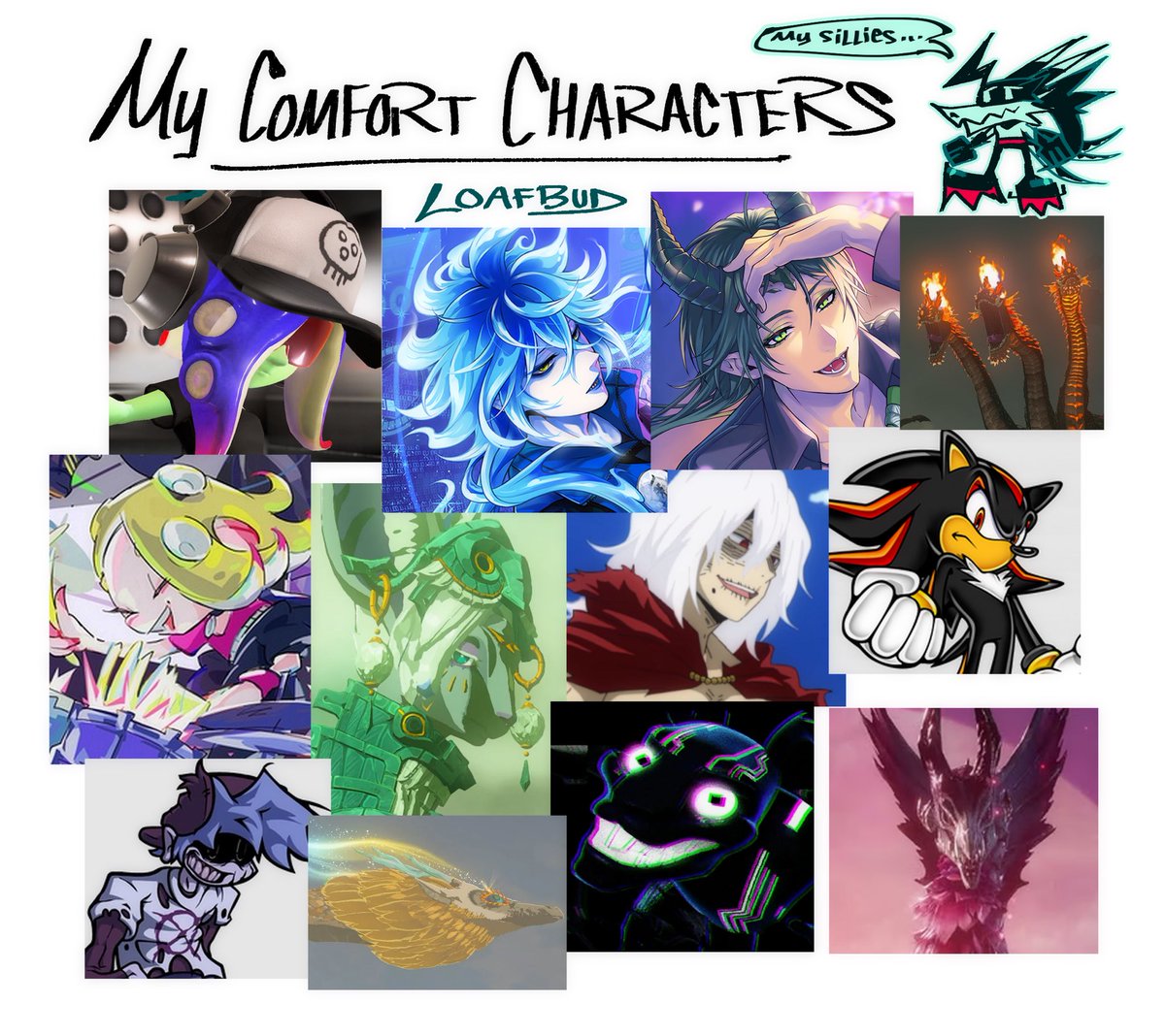 im sleep-deprived so i put together a pic of all my comfort characters 👉👈