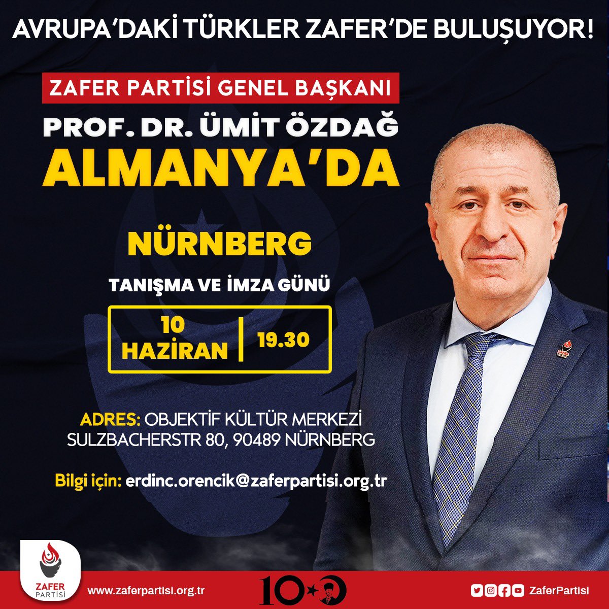 Zafer Partisi Genel Başkanı Sayın Prof. Dr. Ümit Özdağ, Parti Sözcümüz Sayın Azmi Karamahmutoğlu, Yurtdışı Türklerden Sorumlu Genel Başkan Yardımcısı Erdinç Örencik ve Diplomasiden Sorumlu Genel Başkan Yardımcısı Sayın Dr. Nezih İlter Karaman, Almanya'da yaşayan gurbetçi