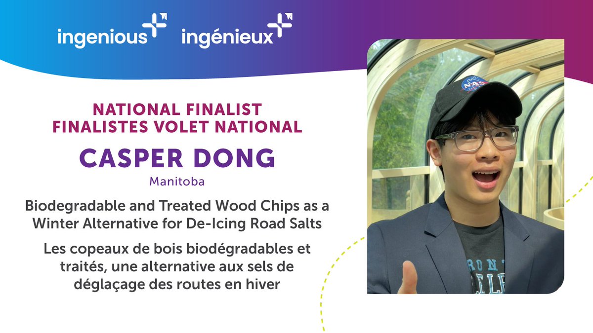 InnovazoneCdn's tweet photo. Voici le finaliste national du Manitoba !

Ce nouveau produit consiste en des copeaux de bois traités chimiquement et biodégradables dont on peut se servir pour remplacer les sels de déglaçage. #IngénieuxPlus https://t.co/w9BvUEVrMC