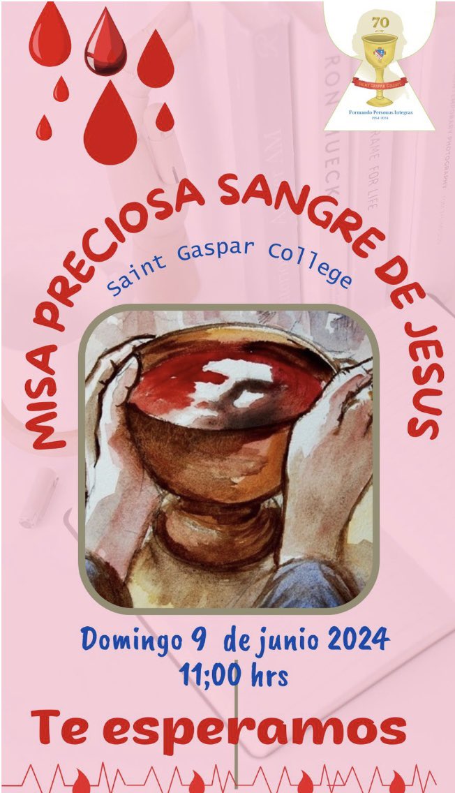 SaintGaspar's tweet photo. Te invitamos cordialmente a la misa de la preciosa sangre, no faltes.
Domingo 9 de junio de 11 horas .
Un nuevo encuentro con Nuestra Señora de la Preciosa Sangre y San Gaspar del Búfalo . https://t.co/sCops24WYt