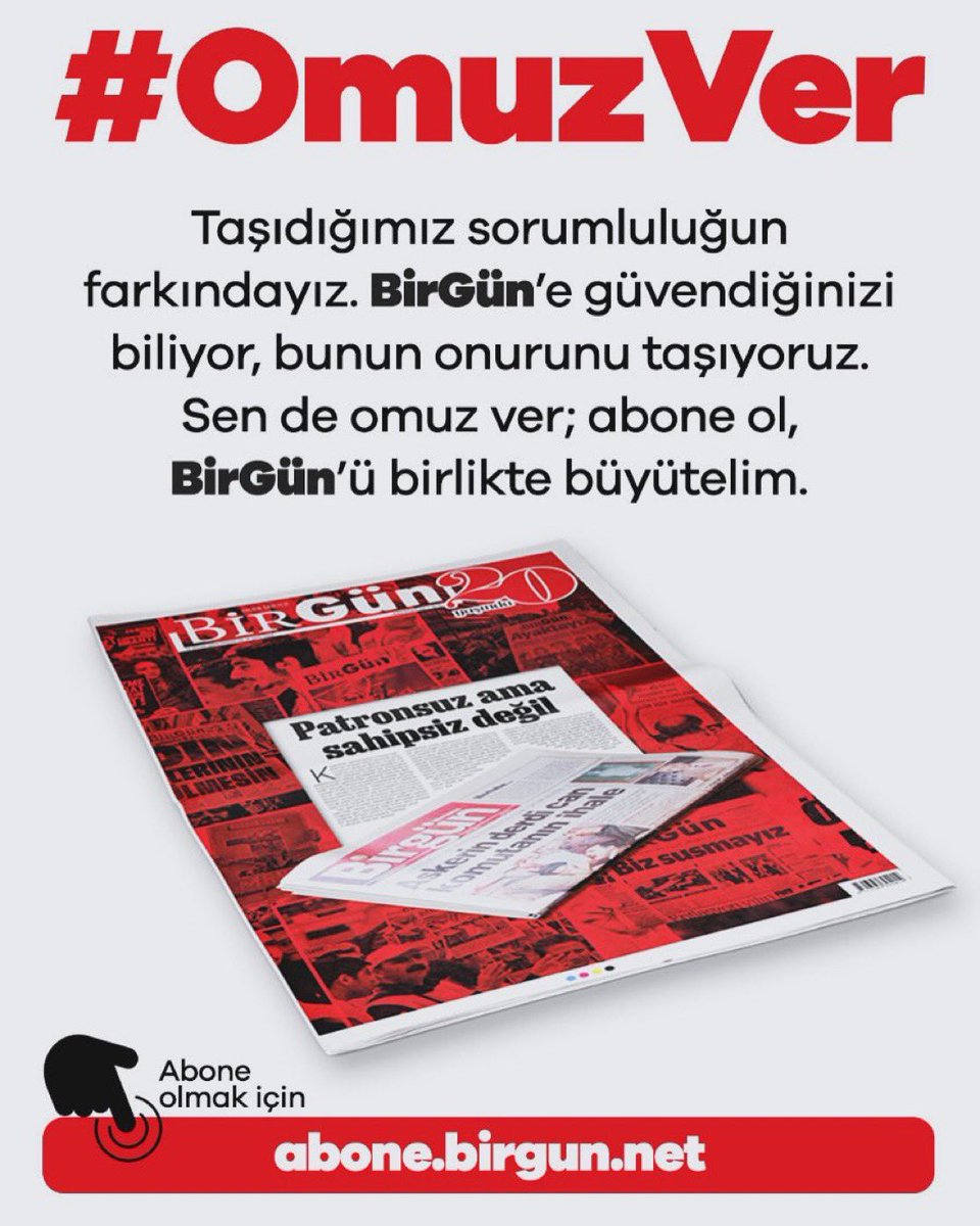 Bizleri korkmadan köşesinde ağırlayan, Silivri'den özgürce yazmamızı sağlayan, haklının ve hakikatin sesini taşıyan @BirGun_Gazetesi’ne sen de #OmuzVer