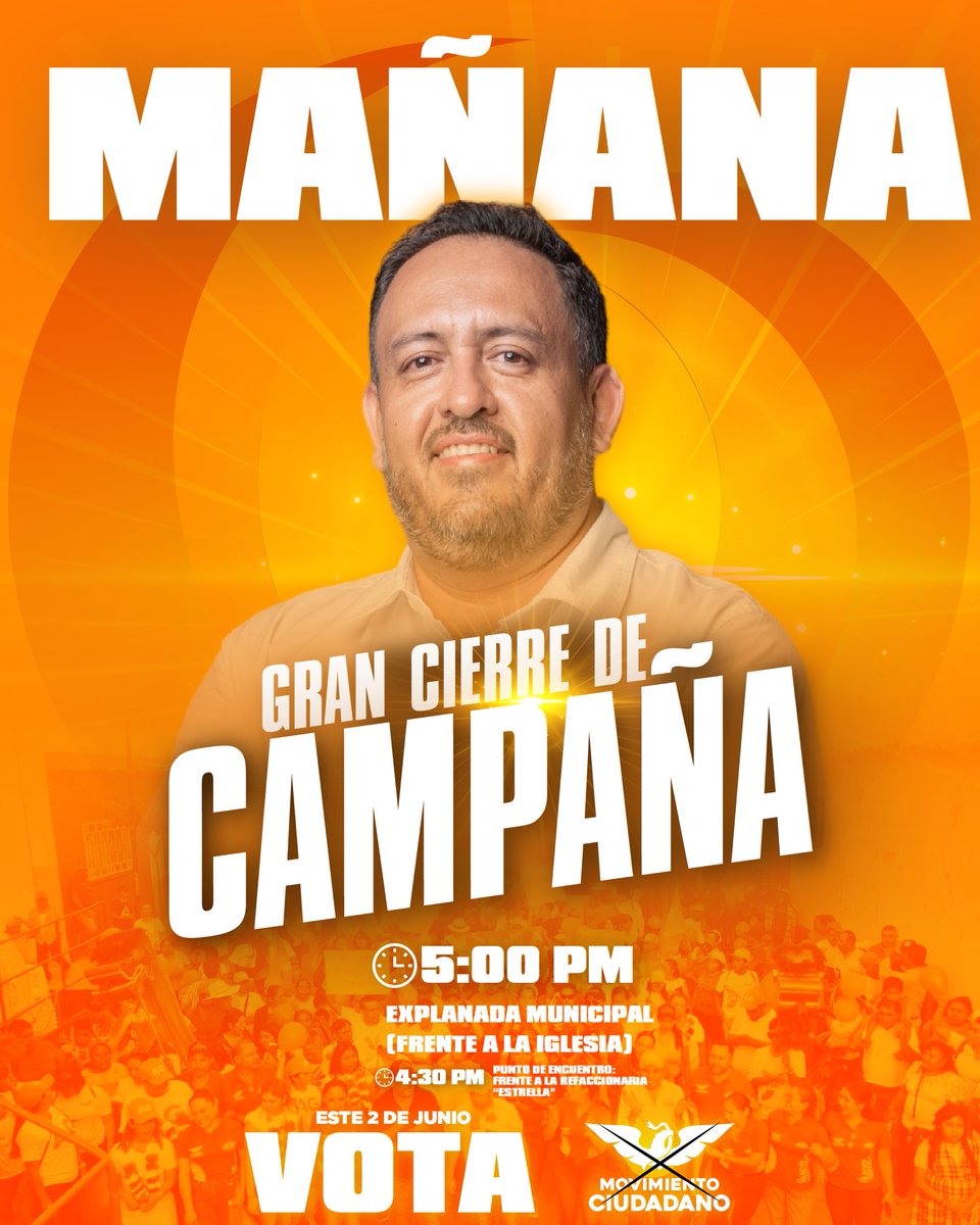 Mañana en la explanada municipal daremos inicio a #LoNuevoParaHuitzuco. Están todas y todos invitados al cierre de campaña. ¡No falten! 🍊