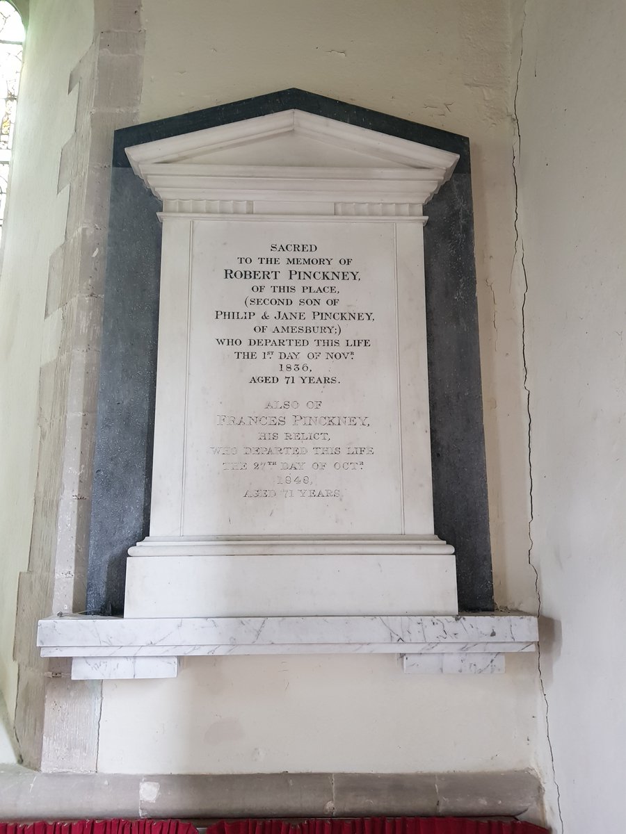 Simple but striking marble monument tablet with pediment. South side of east window #StJamesBerwick #Wiltshire #MonumentMonday #MementoMoriMonday