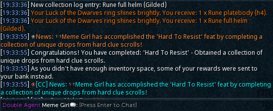 MemeGirlRS's tweet photo. Completed hard clue log at 3944 clues, plus mostly filled POH (keepsaked explosive barrel)

2/5 base clue titles! https://t.co/EqbvN4TDx9