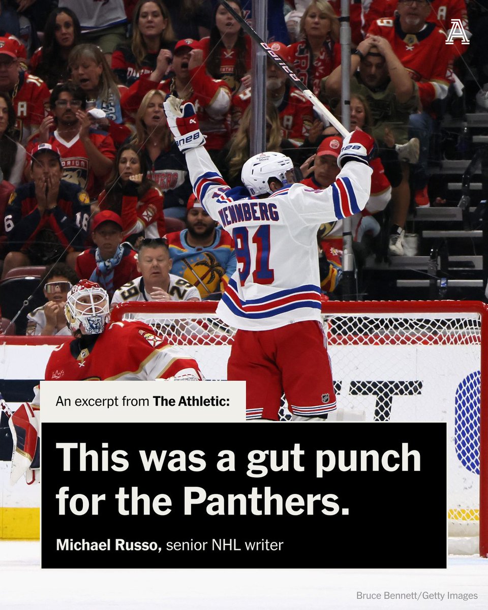 Hockey is a sport where one shot can make or break you, writes @RussoHockey. Sunday, the Rangers landed the back-breaker. And the Panthers made it happen by letting them off the hook by letting it get to overtime. nytimes.com/athletic/55210…