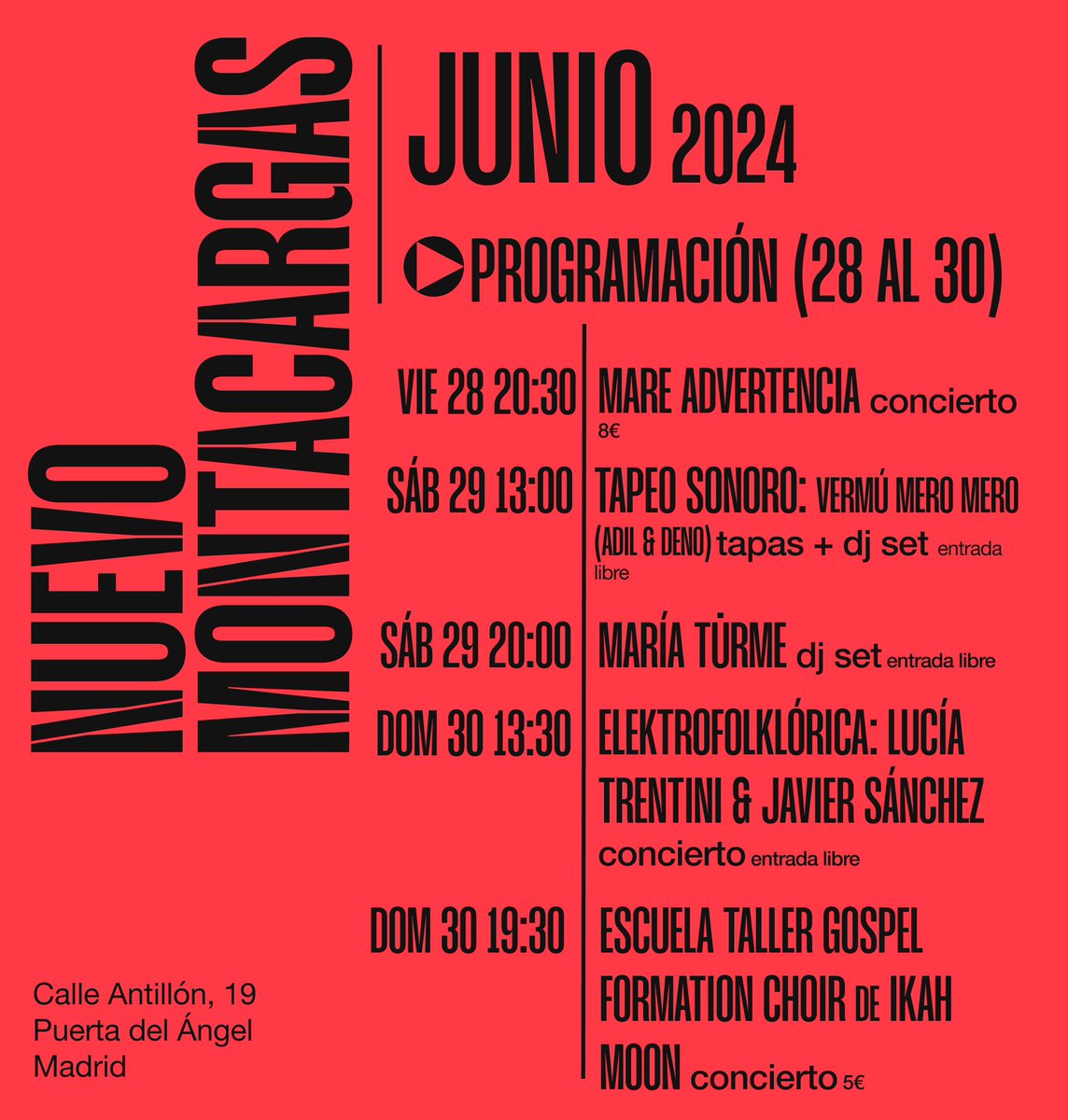 Nuevo Montacargas (@nmontacargas) on Twitter photo 🧃 Junio 2024 en #NuevoMontacargas
🎟️Entradas: ticketandroll.com/organizador/nu…
#Teatro #Música #Poesía #Flamenco #Tapeo #Rap #Djsets #Humor #Comedia #Autoedición
<a href="/Rderumba_real/">RdeRumba_real</a> @mariaturme 🧃 Junio 2024 en #NuevoMontacargas
🎟️Entradas: ticketandroll.com/organizador/nu…
#Teatro #Música #Poesía #Flamenco #Tapeo #Rap #Djsets #Humor #Comedia #Autoedición
<a href="/Rderumba_real/">RdeRumba_real</a> @mariaturme