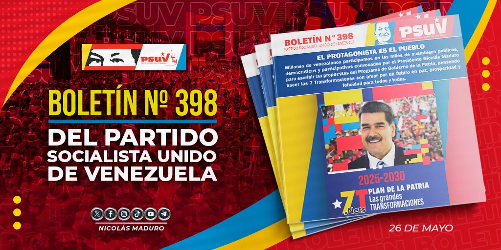 El protagonista es el Pueblo que ha escrito el Plan de Gobierno, rumbo al 2030, pensado en las 7 Transformaciones que necesita nuestra Patria para seguir consolidando el reverdecer que nos merecemos los venezolanos y las venezolanas. ¡Les comparto la edición N°398 del Boletín