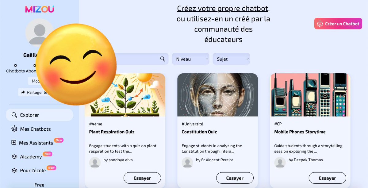 Hallez Gaelle 🌹📱💭💡 (@hallezg) on Twitter photo Test à partir de demain : création de chatbots pour le cours d’espagnol 🇪🇸. Les 3e seront repartis en équipe, un remix du créathon ! #espagnol #IA #chatbot #numérique #créativité #espritcritique #apprentissage <a href="/mizouai/">Mizou - AI Chatbot</a> 💪🚀 Test à partir de demain : création de chatbots pour le cours d’espagnol 🇪🇸. Les 3e seront repartis en équipe, un remix du créathon ! #espagnol #IA #chatbot #numérique #créativité #espritcritique #apprentissage <a href="/mizouai/">Mizou - AI Chatbot</a> 💪🚀