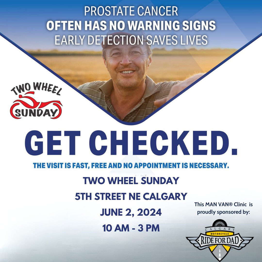 The MAN VAN® is coming to Two Wheel Sunday on June 2nd from 10 AM - 3 PM! Our team will be there to provide free PSA blood testing and mental wellness checks. Visit getchecked.ca for full clinic details and to see if a PSA test is right for you. #GetChecked