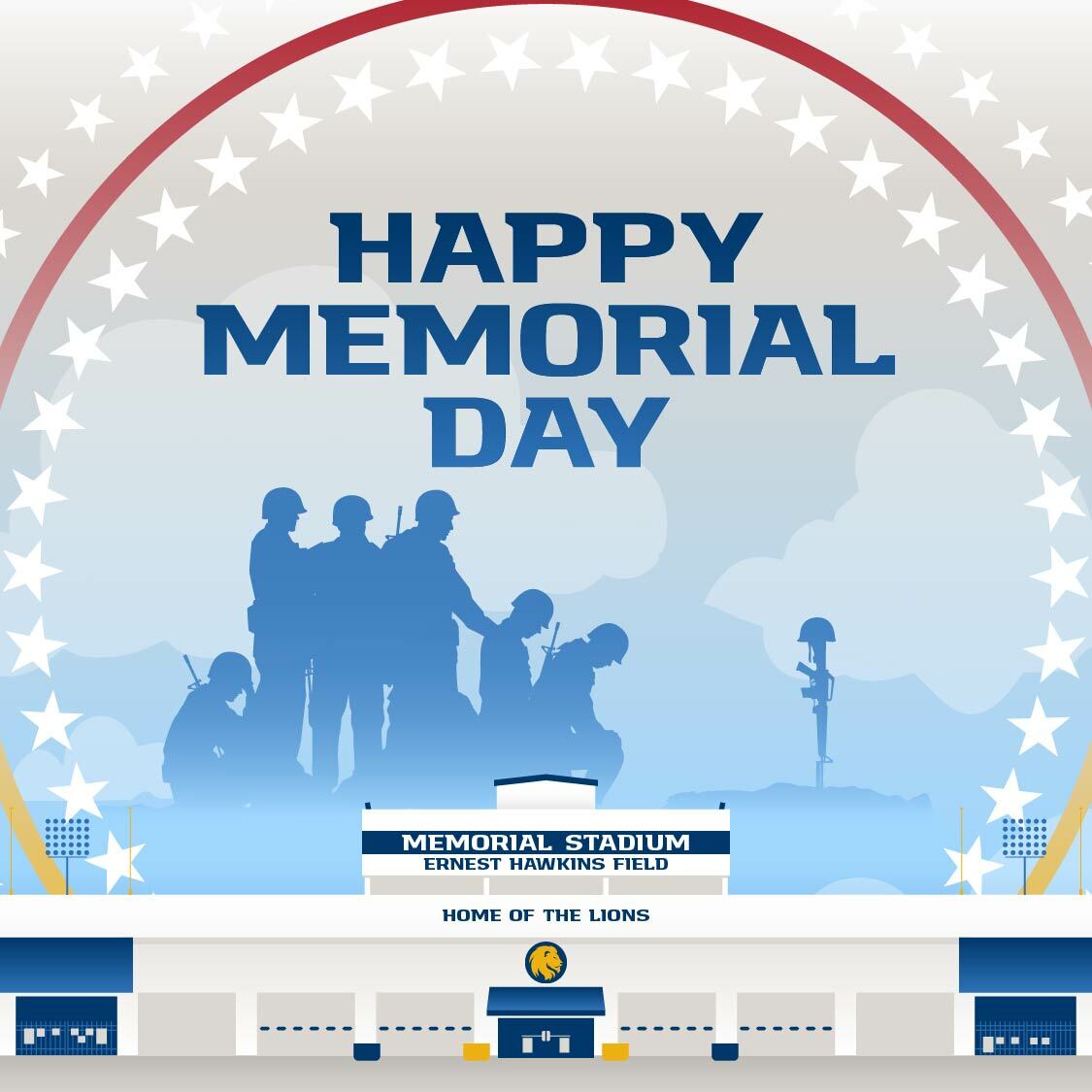 Just as #TAMUC Memorial Stadium is dedicated in honor of Lion students who lost their lives in WWII, today we honor all those who gave the ultimate sacrifice in service of their country. #MemorialDay