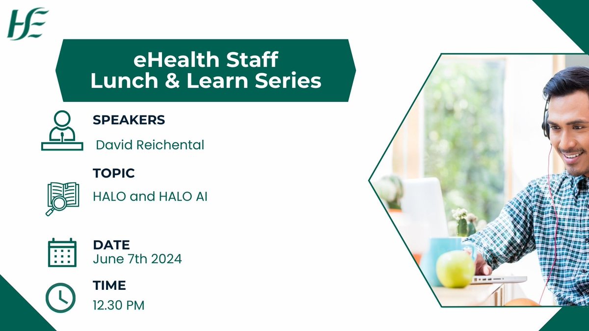 📢eHealth Staff! The next Lunch & Learn session will take place on Friday 7th June 2024. The Topic is HALO and HALO AI. Don't miss out! The sessions are hugely beneficial for us to learn about the work across eHealth! #eHealth4all @tombomb7 @Jcwemyss