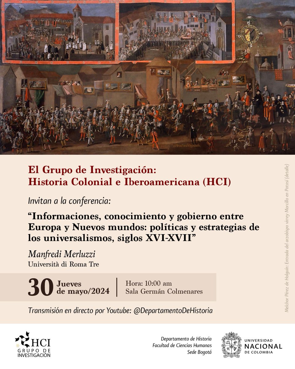 dephistoriaUN's tweet photo. #DepHistoria| 🤓 ¡#SomosHistoria!    

🎉 El grupo de Investigación Historia Colonial e Iberoamericana les invita a la siguiente conferencia: https://t.co/8oo84UoUPv