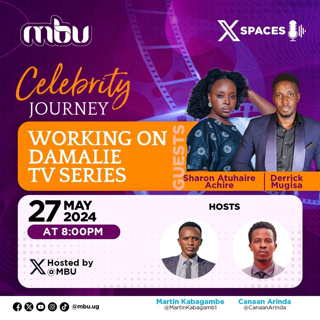 Tonight on @MBU Xspaces, don't miss my daughter @sharonatuhaire1 & @Derrickmugisaug as they let us into their work relationship. These 2 act as husband and wife on @DamalieTvs6966 @CanaanArinda + @MartinKabagamb1 + @IAmJoshRuby will be asking deep questions. @PearlMagicPrime