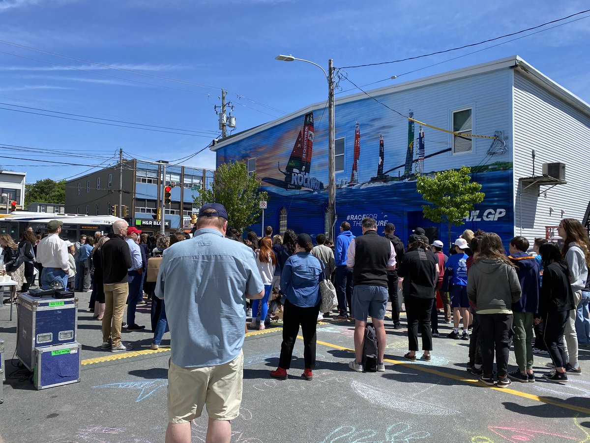 MikeSavageHFX's tweet photo. Couldn’t get away for this one, but great to see the launch of this cool @SailGP mural on Preston St off of Quinpool. Thanks for making it happen @KarlaonQuinpool - a nice early start to #HalifaxMuralFest https://t.co/DtQTDT2d4r
