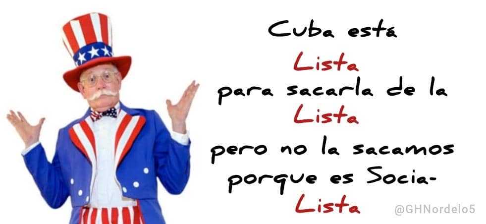 GHNordelo5's tweet photo. iQué vergüenza deben sentir los funcionarios de #USA que se respeten, cada vez que tienen que explicar por qué #Cuba está en la lista de países 'patrocinadores del terrorismo'! #LetCubaLive #CDRCuba https://t.co/5Fr3teDart
