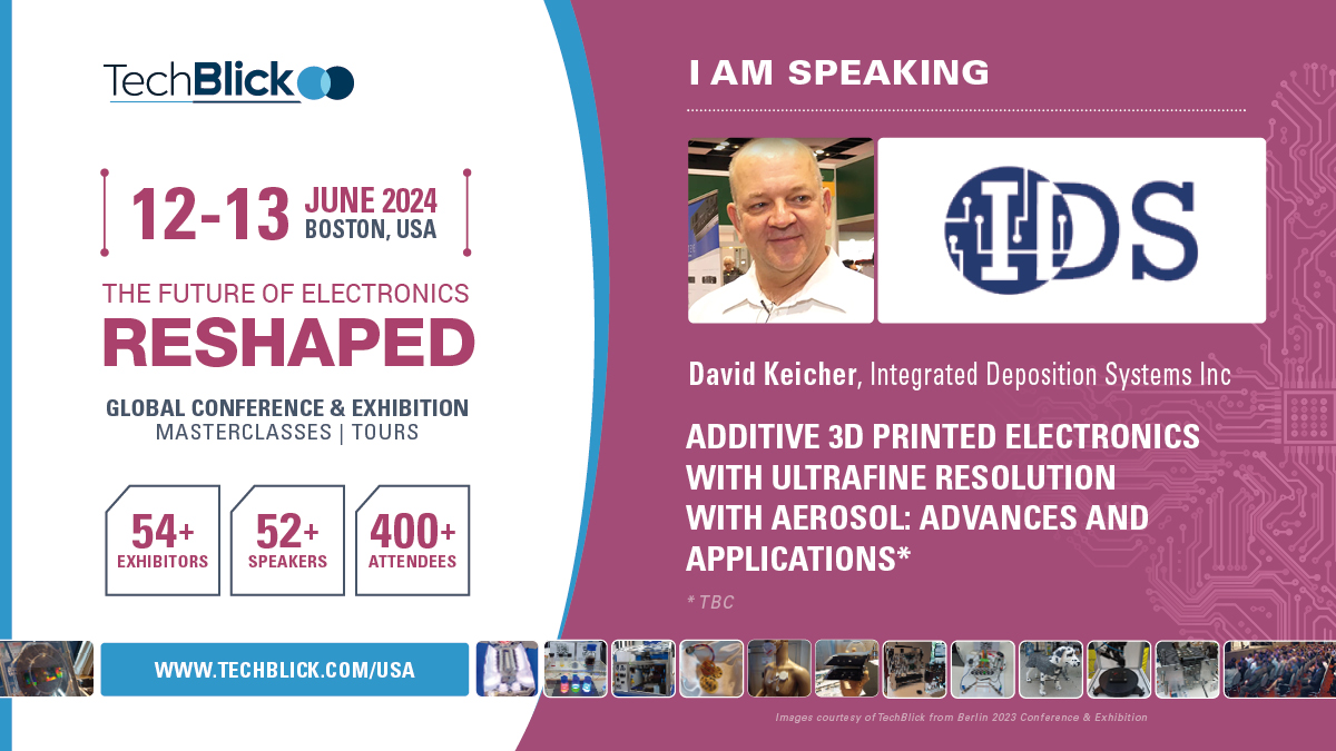 Attendee earlybird ending soon - register now to hear David Keicher present in Boston on “Aerosol Printing with Industrial Reliability - Announcing the NanoJet Gen2 Printhead” and over 53 other presentations from leading global organisations. Explore the full agenda and