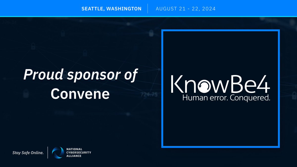 Thank you to our first Gold Sponsor of #ConveneSeattle, @KnowBe4! Join NCA and KnowBe4 in Seattle on August 21-22 for the premier gathering of cybersecurity training and awareness professionals. Reserve your spot today! hubs.la/Q02yn12W0 #CyberEvents #Cybersecurity