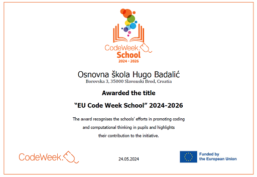 We are so proud of our EU Code Week School Label! Our school has been selected to get the  EU Code Week School Label for the period 2024-2026!! <a href="/CodeWeekEU/">EU Code Week</a> #coding #schoollabel #award #eucodeweek #codeweek #promotingcoding 🇭🇷🎉🖥️🏆