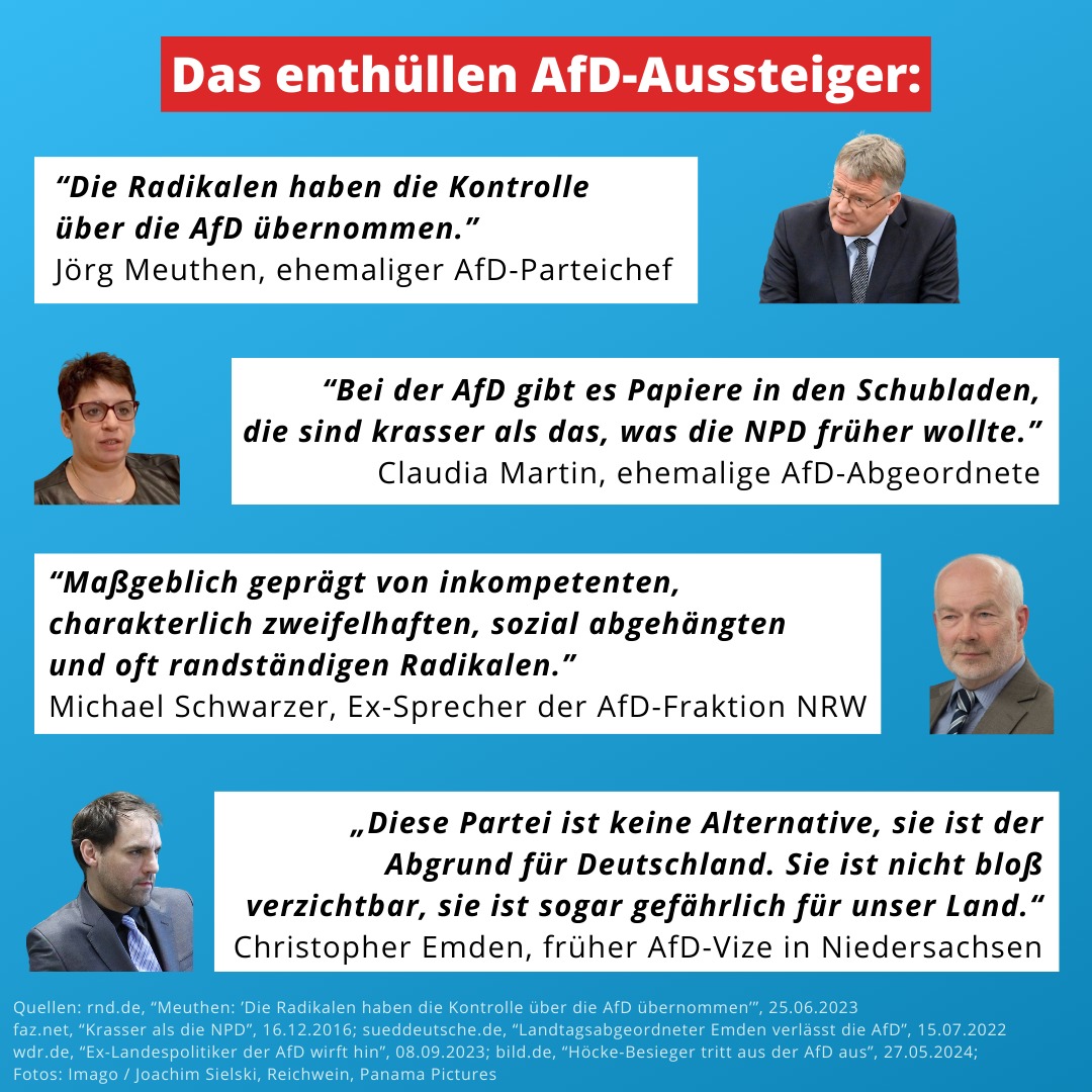 Die AfD ist selbst Rechten zu rechts! 🚨 Zu rechtsextrem, zu inkompetent – und gefährlich für Deutschland: Die Enthüllungen von ehemaligen AfD-Mitgliedern sprechen für sich. Erst heute hat wieder ein prominenter AfD-Politiker seinen Austritt angekündigt: Karlheinz Frosch.