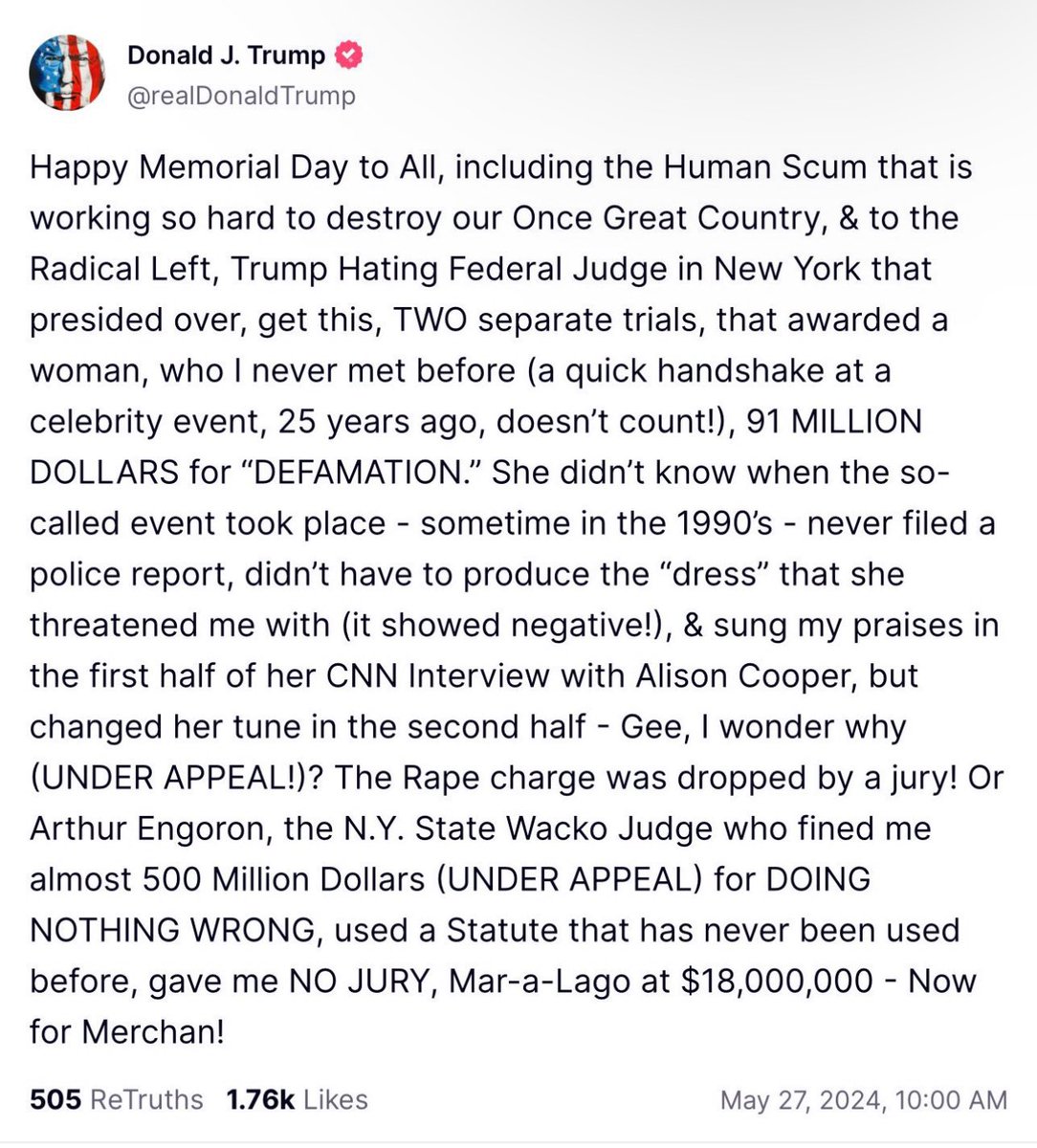 I’ll just leave this here without comment.  posted by Trump, TODAY.

But I will ask, is this who we want to be?