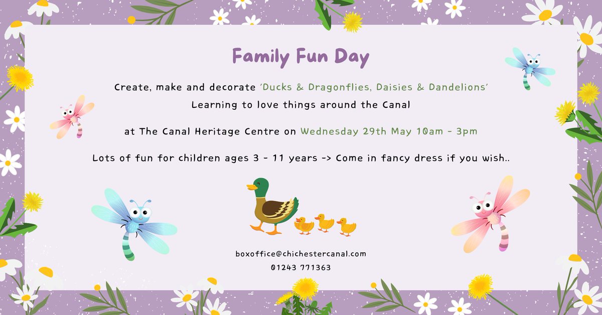 REMINDER: Don't forget to drop into the Canal Heritage Centre on Wednesday, 29th May between 10 am and 3 pm with the children (up to 11 years) for the Family Fun Day. @ChichesterDC @Chiobserver @ChichesterBID @BBCSussex