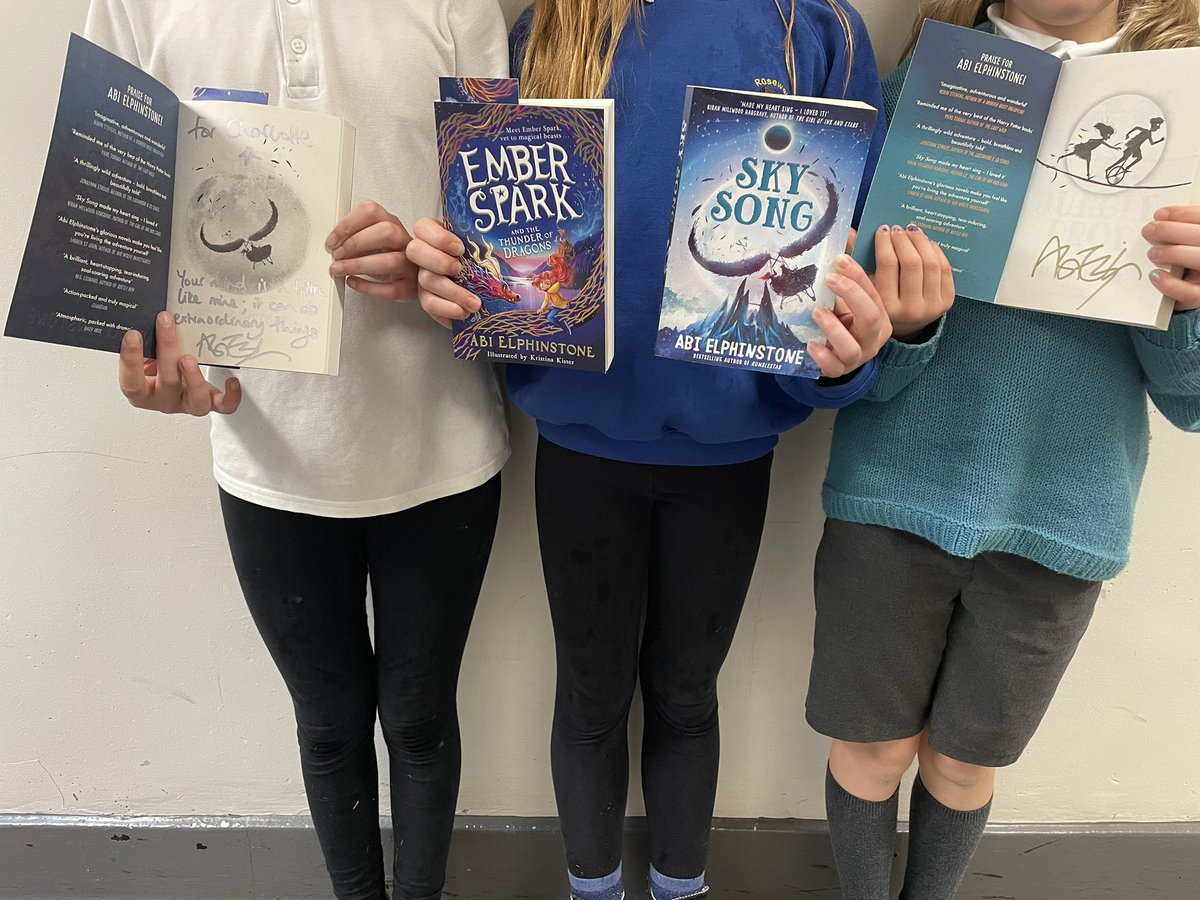 We had a very exciting start to the day in P5 when some of the class shared that they had attended an author event with @abielphinstone at the weekend and got their books signed. They even got our class novel ‘Sky Song’ signed as a surprise! @scottishbktrust
