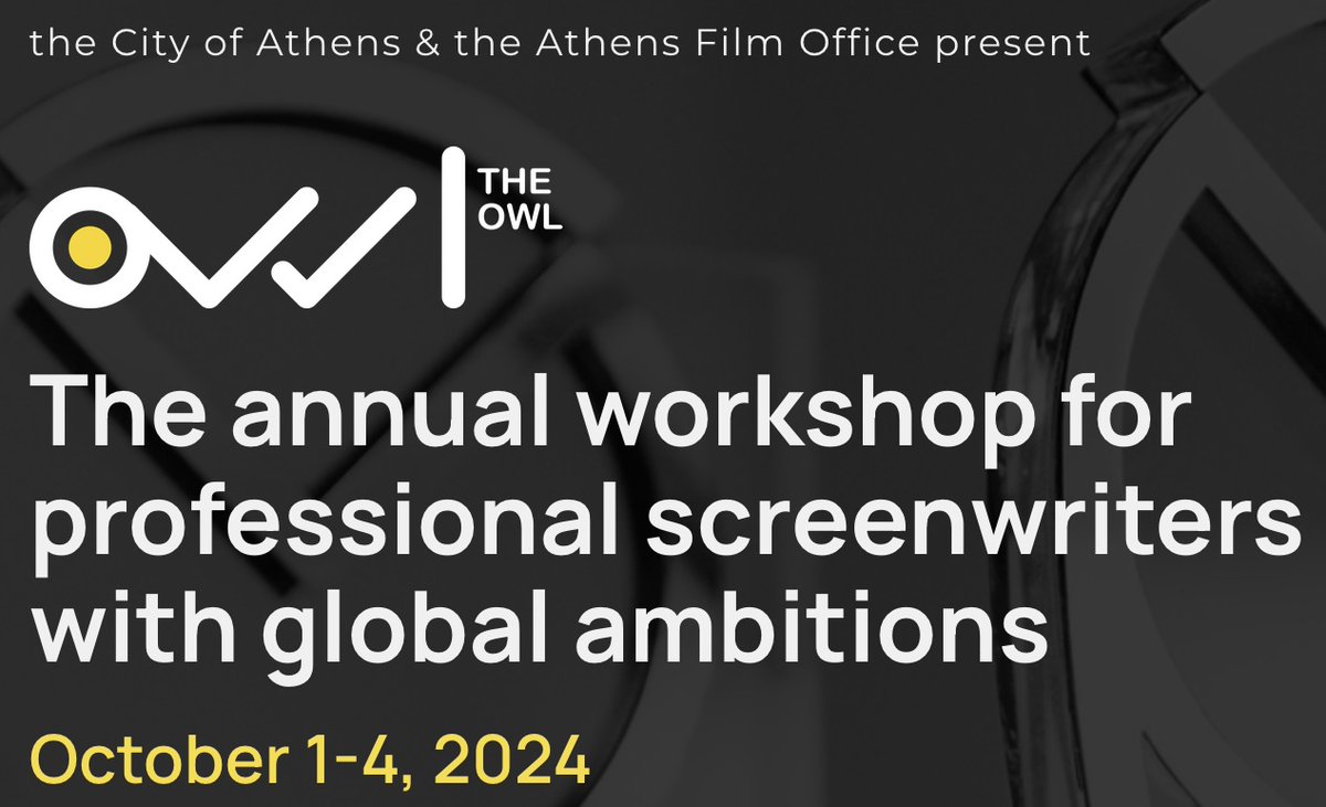 The Owl Screenwriting Workshop: Join me in Athens, Greece from October 1–4, 2024. Spots for five TV writers and five film writers. Meet with network execs, producers, and agents. Seminars, panels, workshops. gointothestory.blcklst.com/the-owl-screen… #screenwriting #amwriting