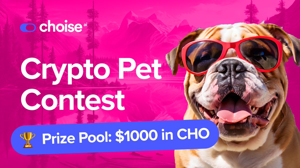 ChoiseAi's tweet photo. 💥 Calling all crypto enthusiasts and pet lovers!

We're excited to announce our "Crypto Pet" contest!

🍀 To participate:

1. Simply take a photo of your furry (or scaly, or feathered) friend. The photo must include a mention of the $CHO token
2. Post it on X with a hashtag #CHO_CryptoPet
3. Don't forget to follow @ChoiseAI on X

🏆 Prizes:

The 5 most creative and adorable entries will share a $1000 prize pool equally in $CHO.

🔥 Deadline:

48 hours starting now.

🐶 Woof! Let's start.