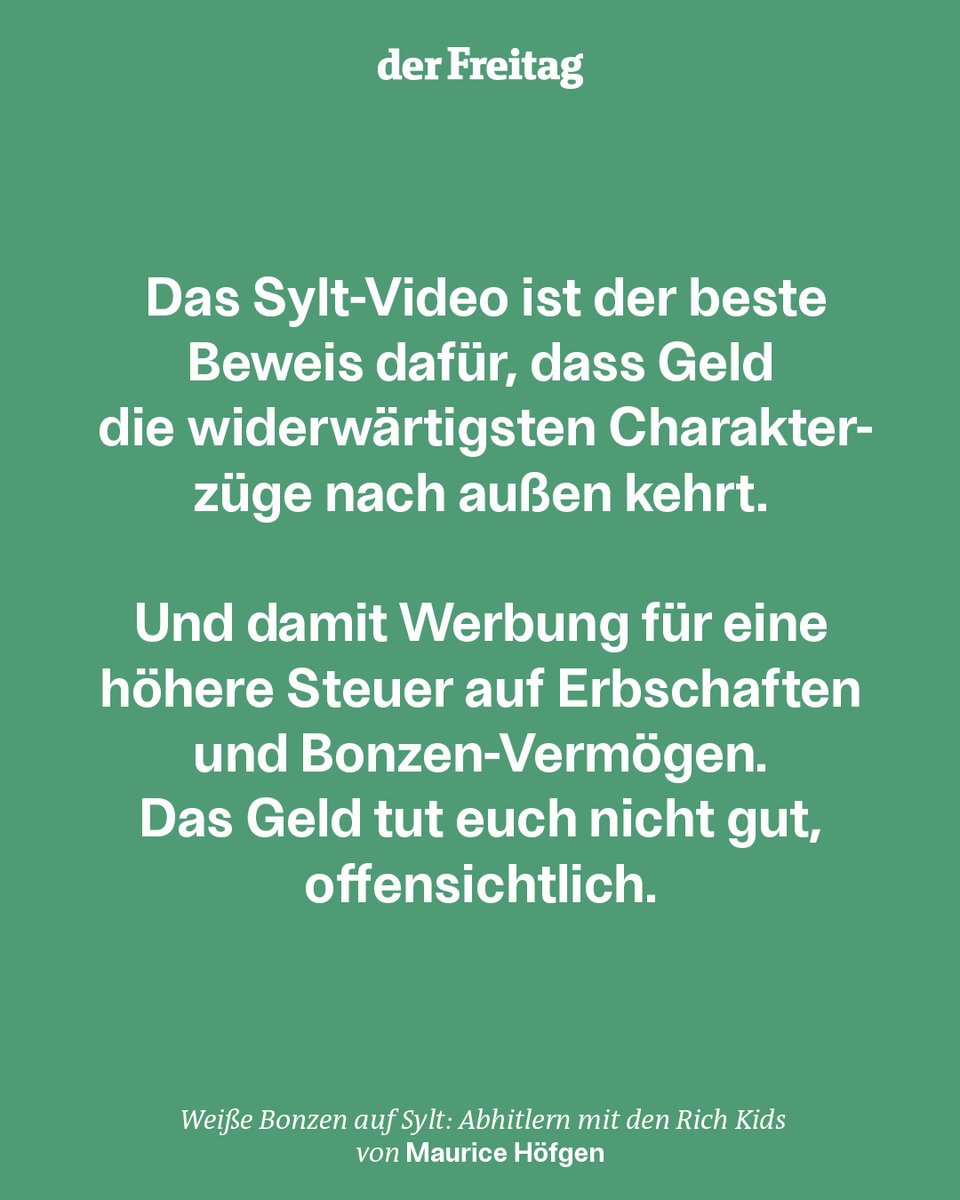 Junge Leute auf #Sylt machen Party mit Nazi-Gegröle. Das Land ist entsetzt. Aber noch bedenklicher als das Lied ist die Herkunft dieser Leute 🔗 freitag.de/autoren/mauric… 📝 @MauriceHoefgen