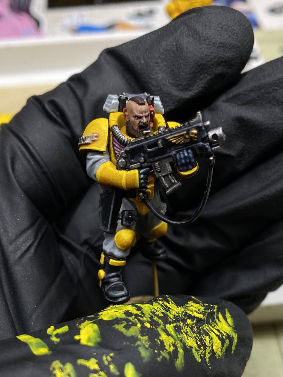 Scout squad sergeant got some yellow highlights and some red on the headset. Started highlights on the last 2 heavy intercessions as well. #hobbystreak no.678