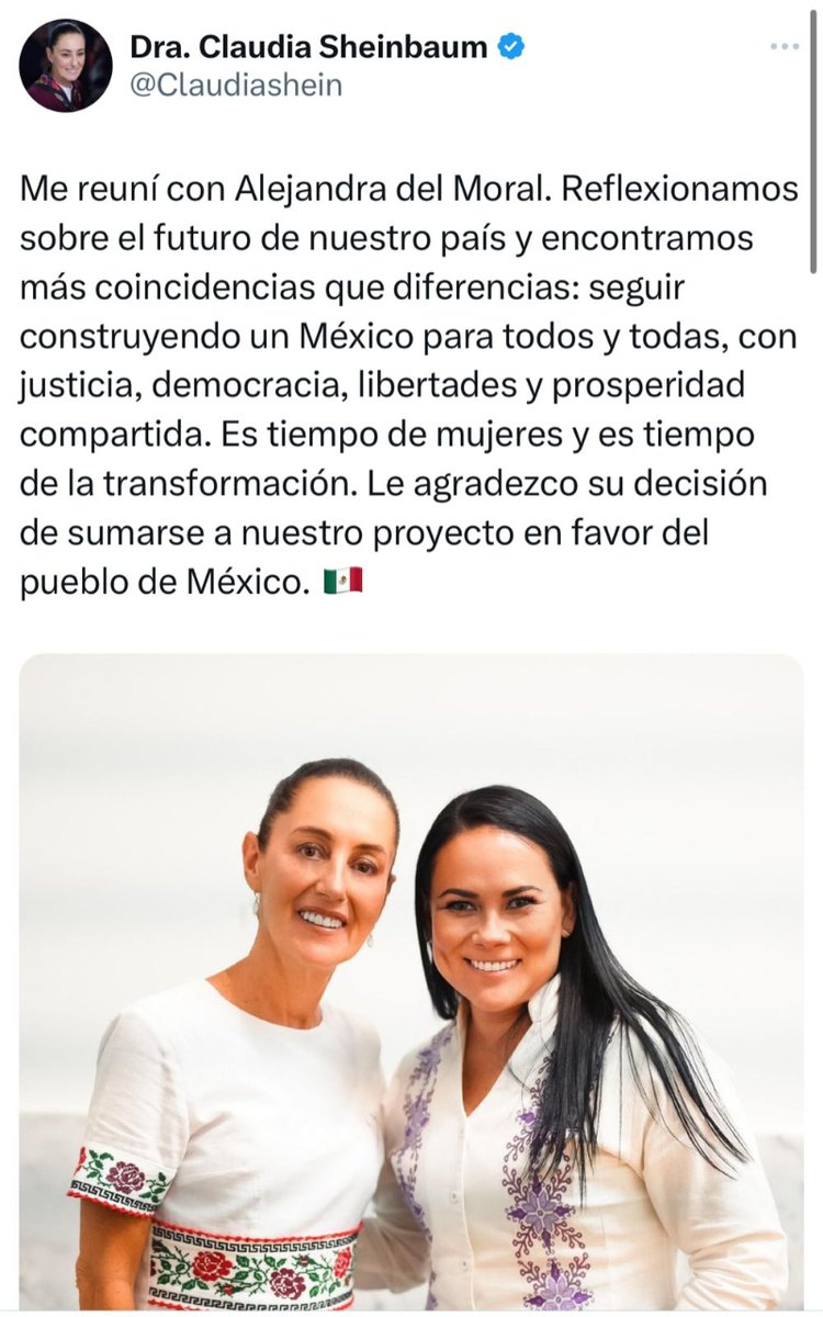 #EnBreve 🔴 La candidata presidencial #ClaudiaSheinbaum dio a conocer la incorporación de la excandidata priista del #Edomex, Alejandra del Moral.  ¿Qué opinas?