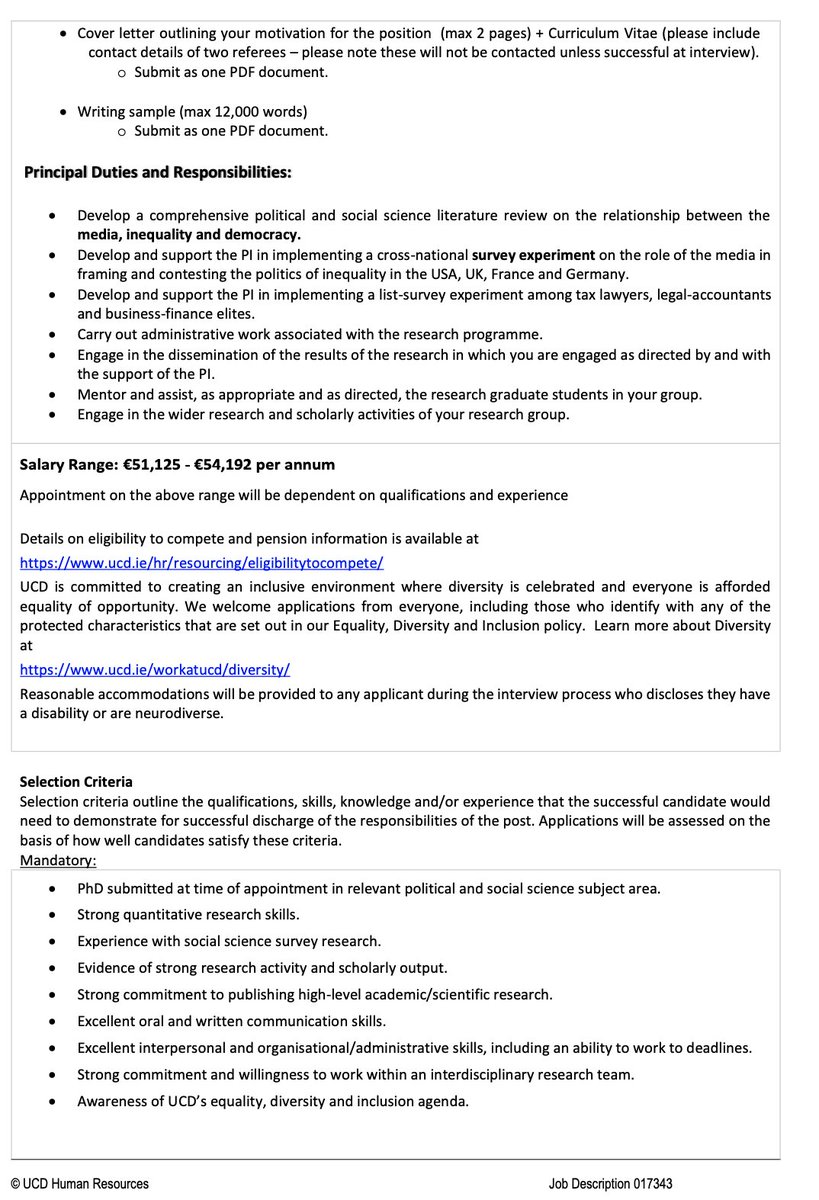 🚨 Academic job alert.

💡4-year senior ERC postdoctoral fellowship in survey research.

👀<a href="/ucddublin/">University College Dublin</a> <a href="/ucdpolitics/">UCD Politics and International Relations</a> 

⏰Apply directly here: my.corehr.com/pls/coreportal…

Please share widely! 🙏