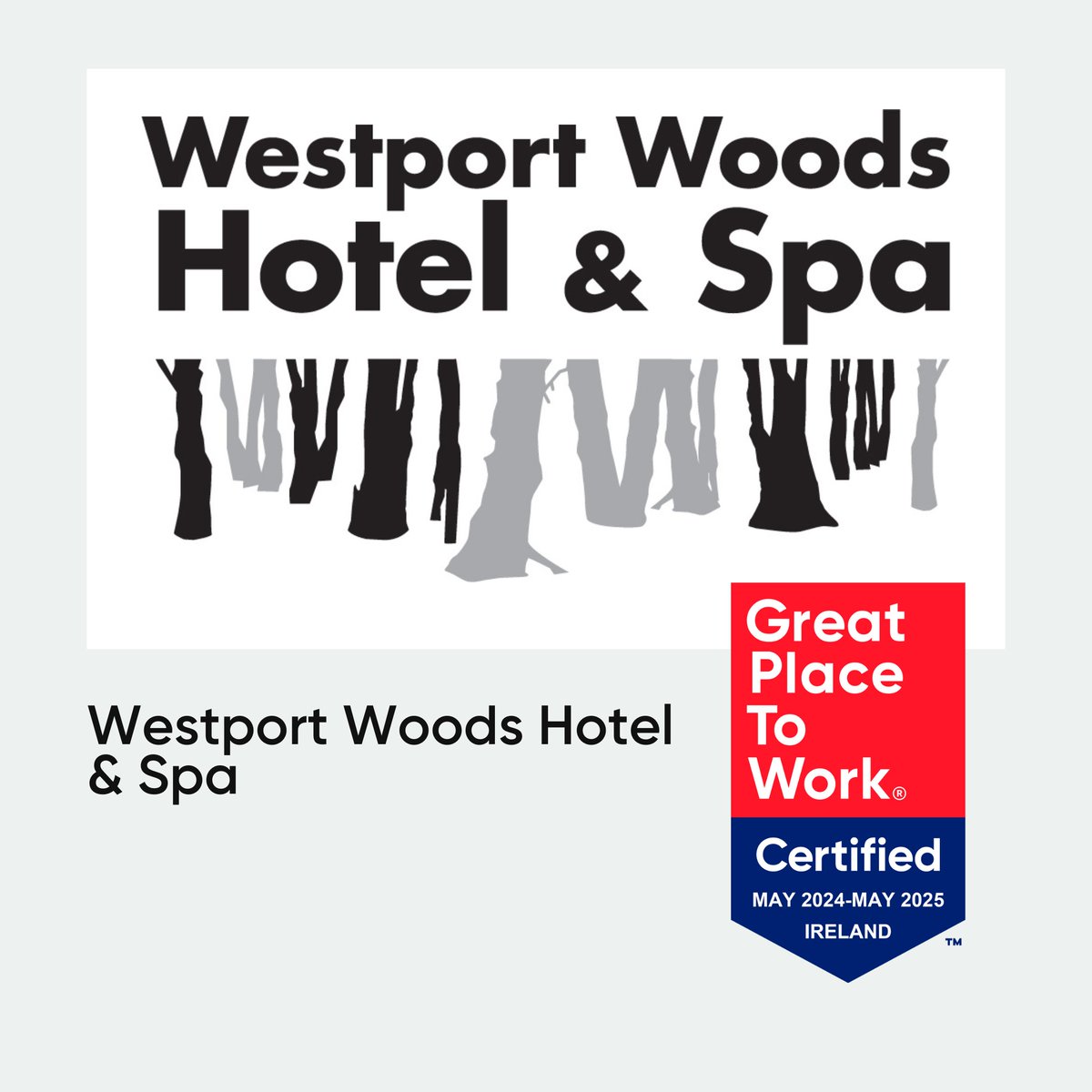 CERTIFICATION 🏅| We are delighted to Certify™ Westport Woods Hotel & Spa as a #greatplacetowork! Well done to the team for this fantastic achievement! 🎉 Check out all the Certified™ organisations 👉 hubs.li/Q02yww720 #gptw