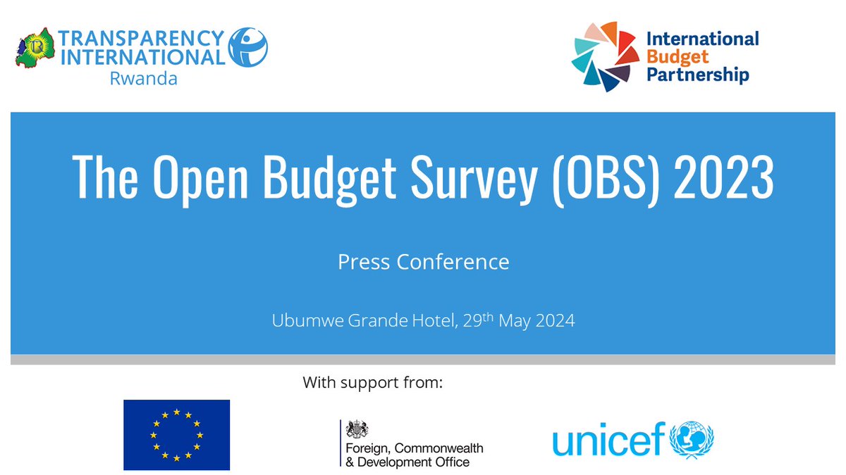 TI_Rwanda's tweet image. In partnership with @OpenBudgets, @TI_Rwanda is launching the Open Budget Survey 2023 on May 29, 2024. This latest survey marks the largest round ever, with 125 countries assessed, including #Rwanda. Don&apos;t miss out!
#openbudgets #OBS2023 #RwOT🌍