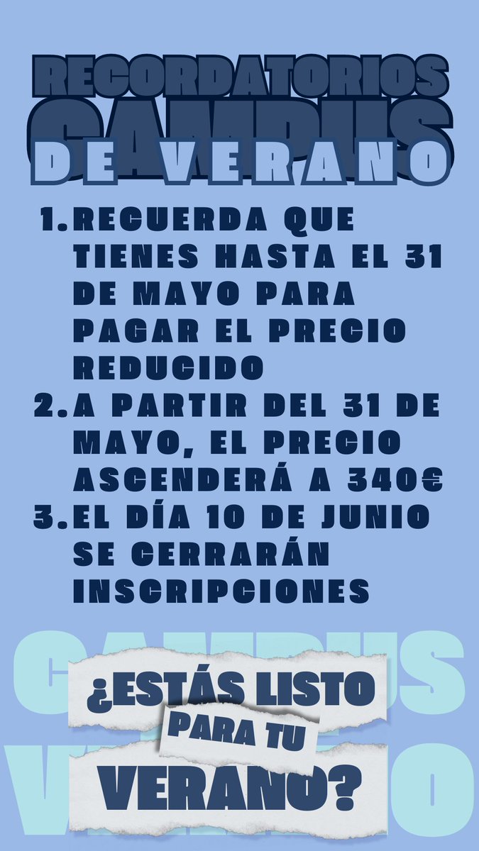¡RECUERDA! Información importante para nuestro Campus de Verano!!