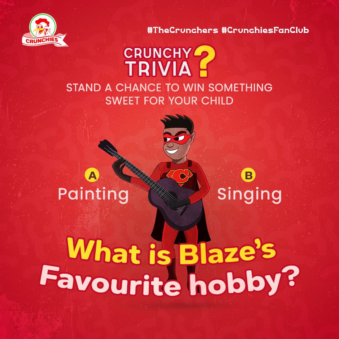 Blaze has got a favourite hobby🥰. A wild guess anyone?

Type your answer in the comments⬇️ and win big.

#TheCrunchers #Crunchies #HappyChildrensDay CrunchiesSuperHero #TasteTheDifference