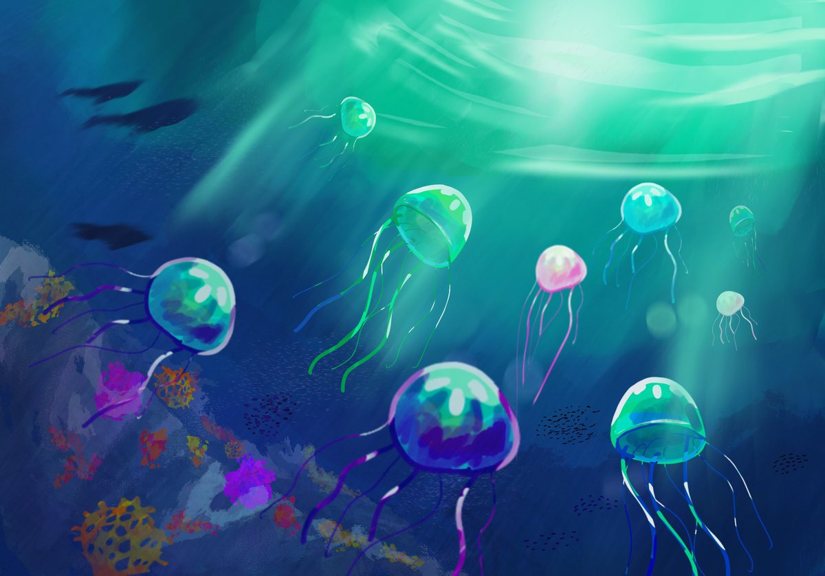 Finished quick jellyfish painting 
#digitalart #OceanLife #furry #procreate #painting #art