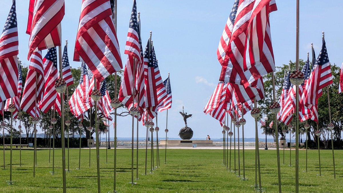 SeaWarriorStbls's tweet photo. "Our flag does not fly because the wind moves it. It flies with the last breath of each soldier who died protecting it." ~ Unknown
#memorialday #flagsforheroes #memorialparkjax https://t.co/vi9VDO4IWD