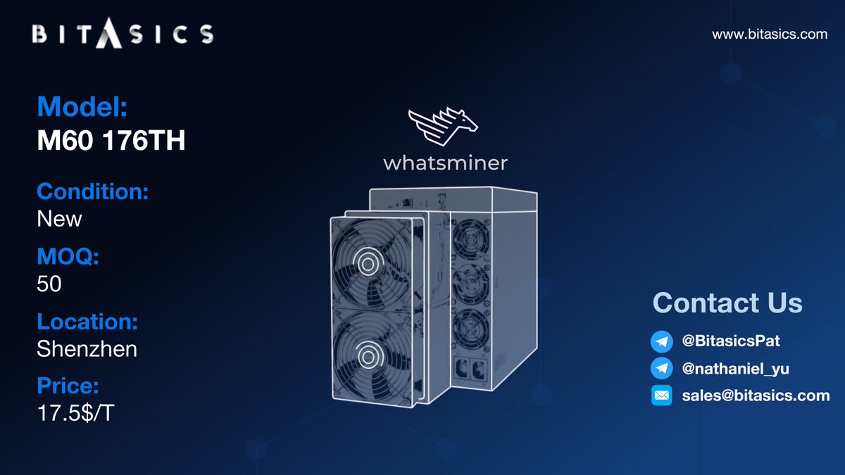 Bitasics's tweet image. Today's Highlight from Bitasics.
Special pricing for Coupons &amp;amp; Containers! #BTC #Bitcoin #Antminer #Whatsminer #Antbox
📧sales@bitasics.com