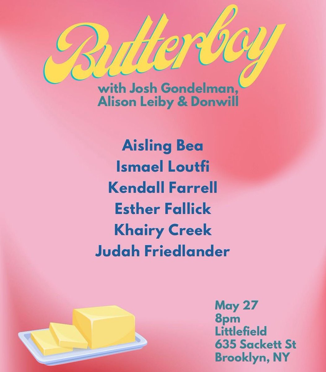 Absolutely ridiculous lineup at @butterboycomedy tonight! It’s the last one before summer hiatus! Come have fun!