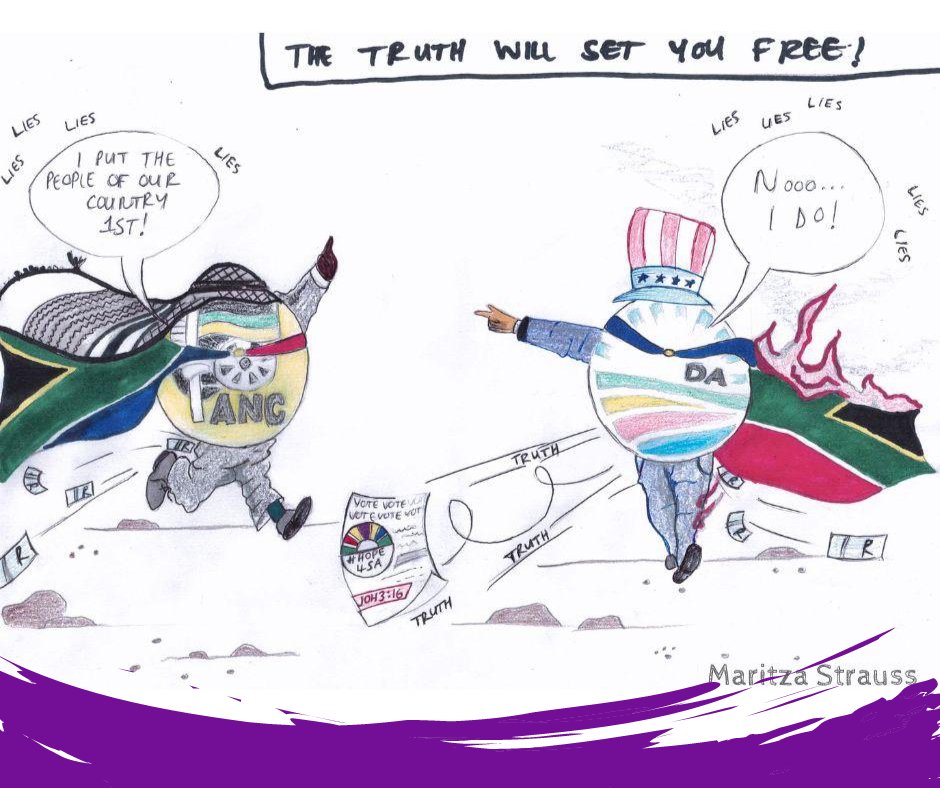 Hope4SAParty's tweet photo. #Hope4SA *‘The truth will set you free’*

The other parties are pushing for unbiblical laws, #Hope4SA will stand up and fight for ALL of the people of South Africa and bring Biblical values to parliament! https://t.co/kCZtKgZfMS